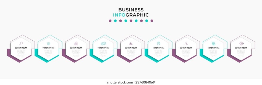 Vector Infographic design illustration business template with icons and 9 options or steps.