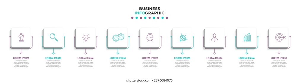 Vector Infographic design illustration business template with icons and 9 options or steps.