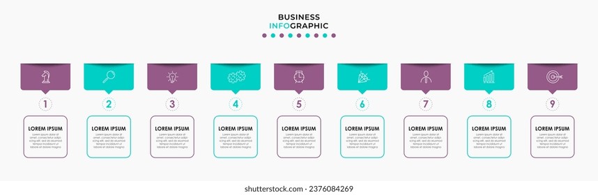Vector Infographic design illustration business template with icons and 9 options or steps. 
