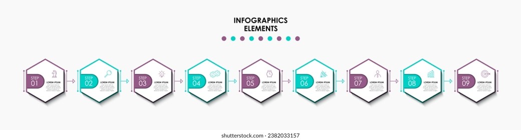 Vector Infographic design illustration business template with icons and 9 options or steps. 