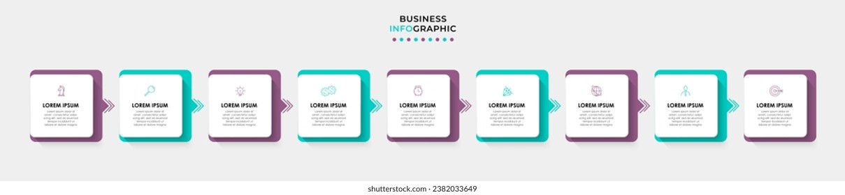 Vector Infographic design illustration business template with icons and 9 options or steps. 