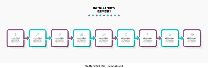 Vector Infographic design illustration business template with icons and 9 options or steps. 