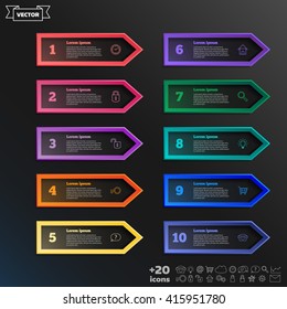 Vector infographic design list. Business concept. 10 options, parts, steps. Can be used for graph, diagram, chart, workflow layout, number options, web