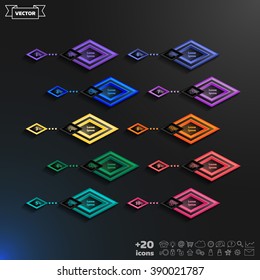 Vector infographic design list with colorful rhombs on the black background. Business concept. 10 options, parts, steps. Can be used for graph, diagram, chart, workflow layout, number options, web.