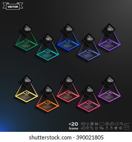 Vector infographic design list with colorful rhombs on the black background. Business concept. 10 options, parts, steps. Can be used for graph, diagram, chart, workflow layout, number options, web.