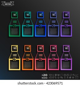 Vector infographic design list with colorful square on the black background. Business concept. 10 options, parts, steps. Can be used for graph, diagram, chart, workflow layout, number options, web