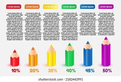 Vector Infographic design with pencils icons and 6 options or steps. Infographics for business concept. Can be used for presentations banner, workflow layout, process diagram, flow chart, info graph
