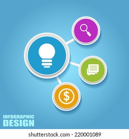 Vector infographic design. Round elements and icons on blue background