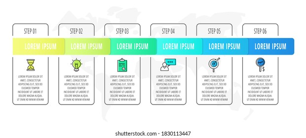 Vector infographic design with six rectangles with labels. Flat template used for diagram, business, web, banner, workflow layout, presentations, flowchart