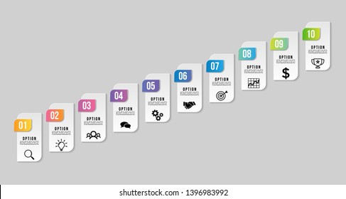 Vector Infographic Design Template with 10 Options Steps. Business Data Visualization Timeline with Marketing Icons most useful can be used for presentation, diagrams, annual reports, workflow layout