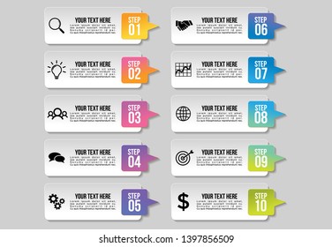 Vector Infographic Design Template with 10 Options Steps. Business Data Visualization with Marketing Icons most useful can be used for presentation, diagrams, annual reports, workflow layout