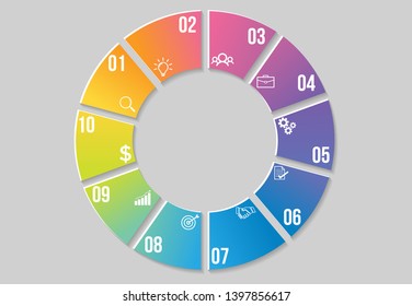 Vector Infographic Design Template with 10 Options Steps. Business Data Visualization Timeline with Marketing Icons most useful can be used for presentation, diagrams, annual reports, workflow layout