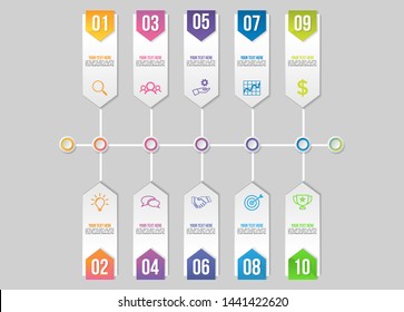 Vector Infographic Design Template with 10 Options Steps and Marketing Icons. Business Data Visualization can be used for info graph, presentations, process, diagrams, annual reports, workflow layout