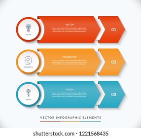 Vector infographic design template with 3 arrows pointing right. Can be used for web design, diagram, step options, chart, graph, business presentation.