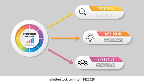 Vector Infographic Design Template with 3 Options Steps and Marketing Icons. Business Data Visualization can be used for info graph, presentations, process, diagrams, annual reports, workflow layout