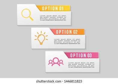 Vector Infographic Design Template with 3 Options Steps and Marketing Icons. Business Data Visualization can be used for info graph, presentations, process, diagrams, annual reports, workflow layout