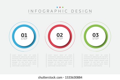 Plantilla de diseño de infografía vectorial con 3 pasos. Se puede utilizar para el diagrama de procesos, presentaciones, diseño de flujo de trabajo, banner, diagrama de flujo, gráfico de información.