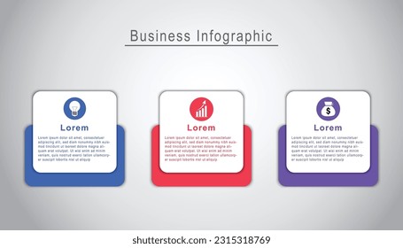 Vector infographic design template with 3 options or steps. Features of successful startup launch concept. used for process, presentations, layout, banner, info graph