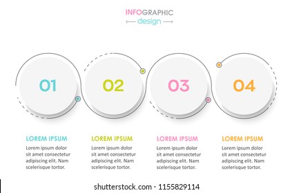 Vector Infographic design template with 4 circles options or steps. Infographics for business concept. Can be used for presentations banner, workflow layout, process diagram, flow chart, info graph