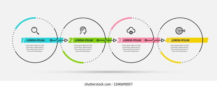 Vector Infographic Design Template With 4 Options Or Steps.  Can Be Used For Process Diagram, Presentations, Workflow Layout, Banner, Flow Chart, Info Graph.