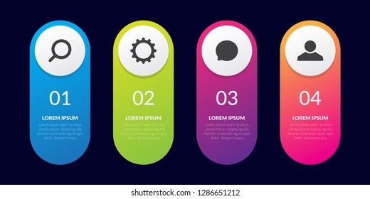Vector infographic design template with 4 types or stages, vector icons, can be used for diagrams, information, banners, tips and activity reports, gradient color with 4 colors
