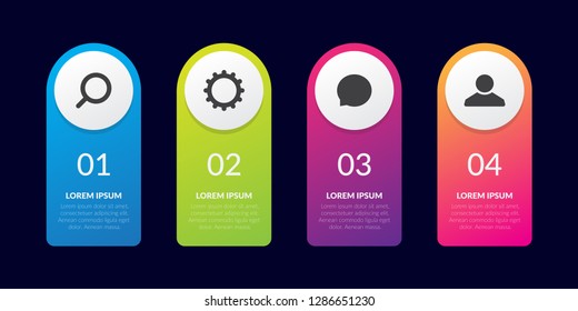 Vector infographic design template with 4 types or stages, vector icons, can be used for diagrams, information, banners, tips and activity reports, gradient color with 4 colors