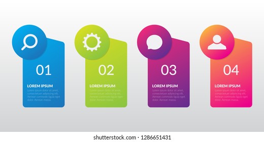 Vector infographic design template with 4 types or stages, vector icons, can be used for diagrams, information, banners, tips and activity reports, gradient color with 4 colors