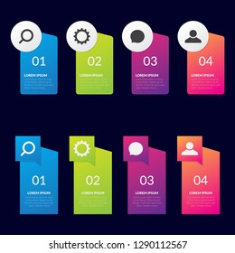 Vector infographic design template with 4 types or stages, vector icons, can be used for diagrams, information, banners, tips and activity reports, gradient color with 4 colors