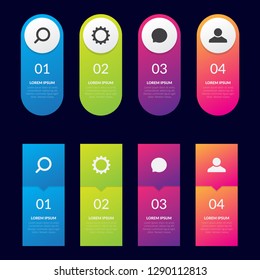 Vector infographic design template with 4 types or stages, vector icons, can be used for diagrams, information, banners, tips and activity reports, gradient color with 4 colors