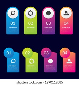 Vector infographic design template with 4 types or stages, vector icons, can be used for diagrams, information, banners, tips and activity reports, gradient color with 4 colors