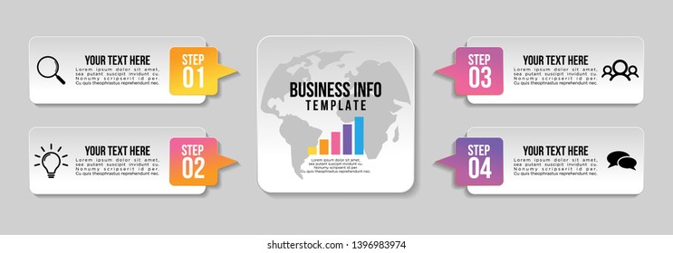 Vector Infographic Design Template with 4 Options Steps. Business Data Visualization Timeline with Marketing Icons most useful can be used for presentation, diagrams, annual reports, workflow layout