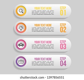Vector Infographic Design Template with 4 Options Steps. Business Data Visualization Timeline with Marketing Icons most useful can be used for presentation, diagrams, annual reports, workflow layout