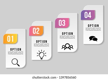 Vector Infographic Design Template with 4 Options Steps. Business Data Visualization Timeline with Marketing Icons most useful can be used for presentation, diagrams, annual reports, workflow layout