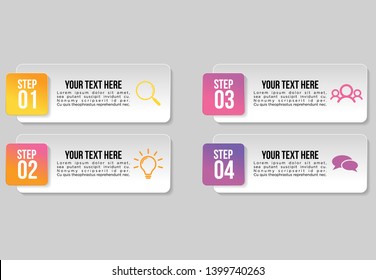 Vector Infographic Design Template with 4 Options Steps and Marketing Icons can be used for info graph, presentations, process, diagrams, annual reports, workflow layout