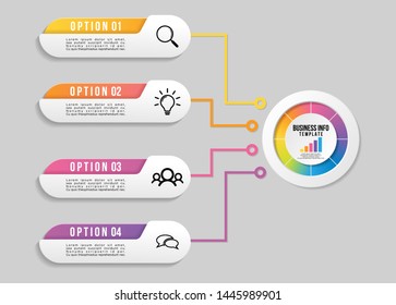 Vector Infographic Design Template with 4 Options Steps and Marketing Icons. Business Data Visualization can be used for info graph, presentations, process, diagrams, annual reports, workflow layout