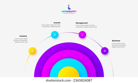 Plantilla de diseño de infografía vectorial con 4 semicírculos. Diagrama abstracto de la presentación empresarial