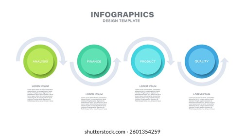 Vector infographic design template with 4 steps or options and arrows.