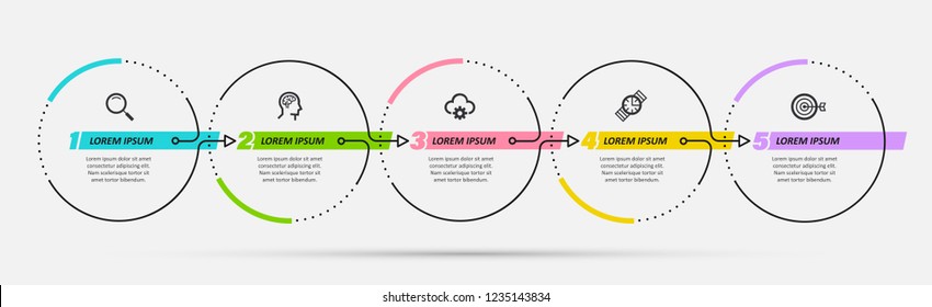 Vector Infographic design template with 5 options or steps.  Can be used for process diagram, presentations, workflow layout, banner, flow chart, info graph.