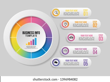 Vector Infographic Design Template with 5 Options Steps. Business Data Visualization Timeline with Marketing Icons most useful can be used for presentation, diagrams, annual reports, workflow layout