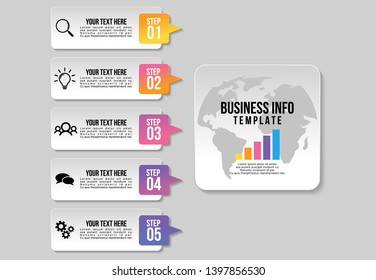 Vector Infographic Design Template with 5 Options Steps. Business Data Visualization Timeline with Marketing Icons most useful can be used for presentation, diagrams, annual reports, workflow layout