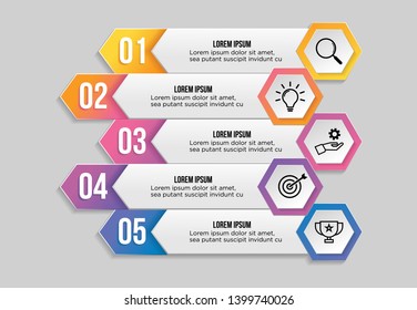 Vector Infographic Design Template with 5 Options Steps and Marketing Icons can be used for info graph, presentations, process, diagrams, annual reports, workflow layout