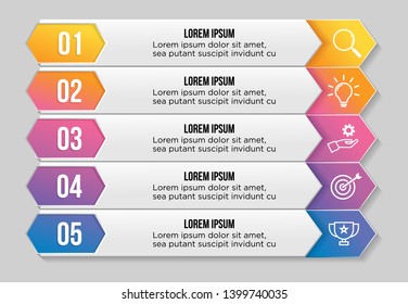 Vector Infographic Design Template with 5 Options Steps and Marketing Icons can be used for info graph, presentations, process, diagrams, annual reports, workflow layout