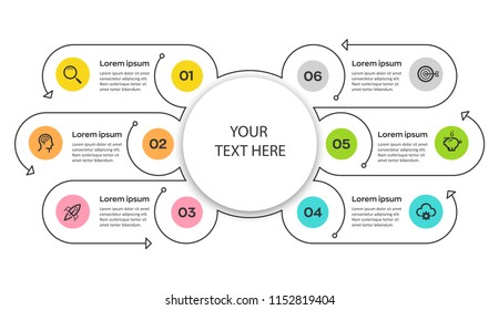 Vector Infographic design template with 6 options or steps.  Can be used for process diagram, presentations, workflow layout, banner, flow chart, info graph.