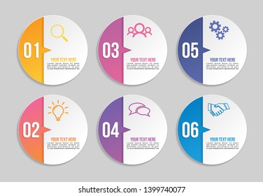 Vector Infographic Design Template with 6 Options Steps and Marketing Icons can be used for info graph, presentations, process, diagrams, annual reports, workflow layout