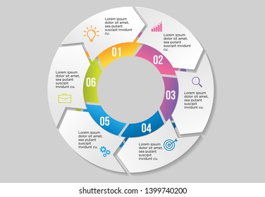 Vector Infographic Design Template with 6 Options Steps and Marketing Icons can be used for info graph, presentations, process, diagrams, annual reports, workflow layout