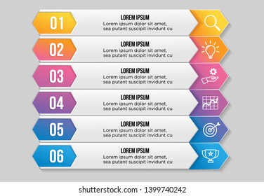 Vector Infographic Design Template with 6 Options Steps and Marketing Icons can be used for info graph, presentations, process, diagrams, annual reports, workflow layout