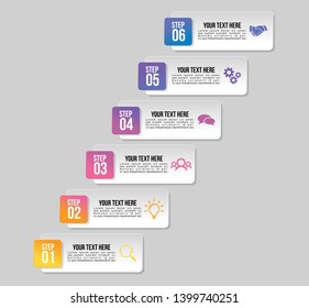 Vector Infographic Design Template with 6 Options Steps and Marketing Icons can be used for info graph, presentations, process, diagrams, annual reports, workflow layout