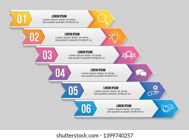 Vector Infographic Design Template with 6 Options Steps and Marketing Icons can be used for info graph, presentations, process, diagrams, annual reports, workflow layout