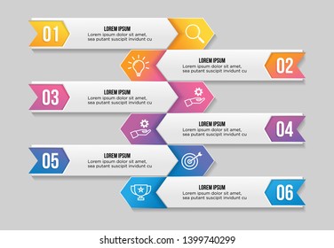 Vector Infographic Design Template with 6 Options Steps and Marketing Icons can be used for info graph, presentations, process, diagrams, annual reports, workflow layout