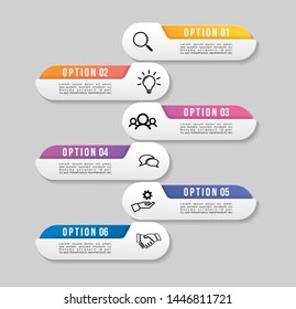 Vector Infographic Design Template with 6 Options Steps and Marketing Icons. Business Data Visualization can be used for info graph, presentations, process, diagrams, annual reports, workflow layout